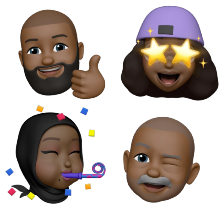 thumbs up bearded man, starry eyed hat wearing woman, hijab woman blowing confetti